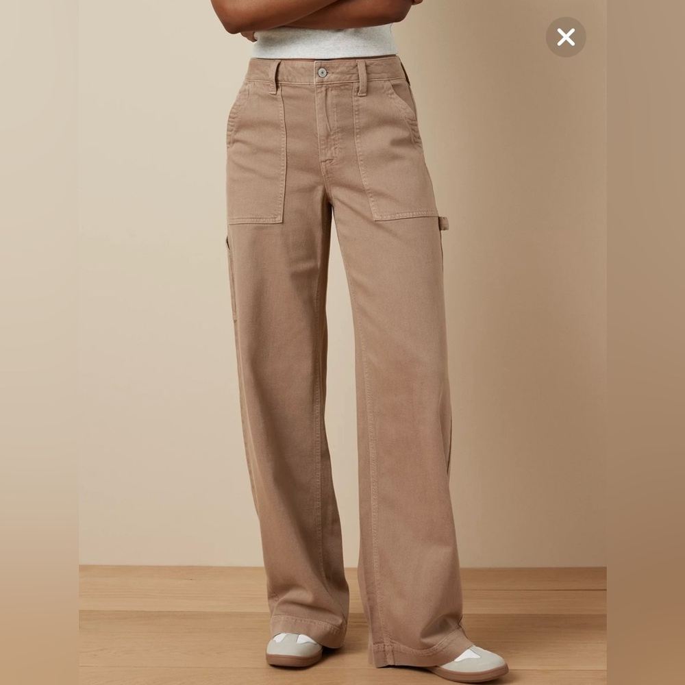 American Eagle Brown Dreamy Drape Woven Super High-Waisted Baggy Wide-Leg Pant